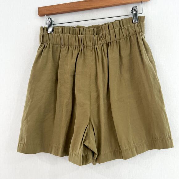 Madewell Paperbag Shorts XS Olive Green Seamed Pull-On in Softdrape Tawny Olive - Picture 6 of 9